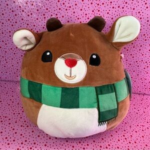 Squishmallows green scarf Rudolph Reindeer 8 inch NWT